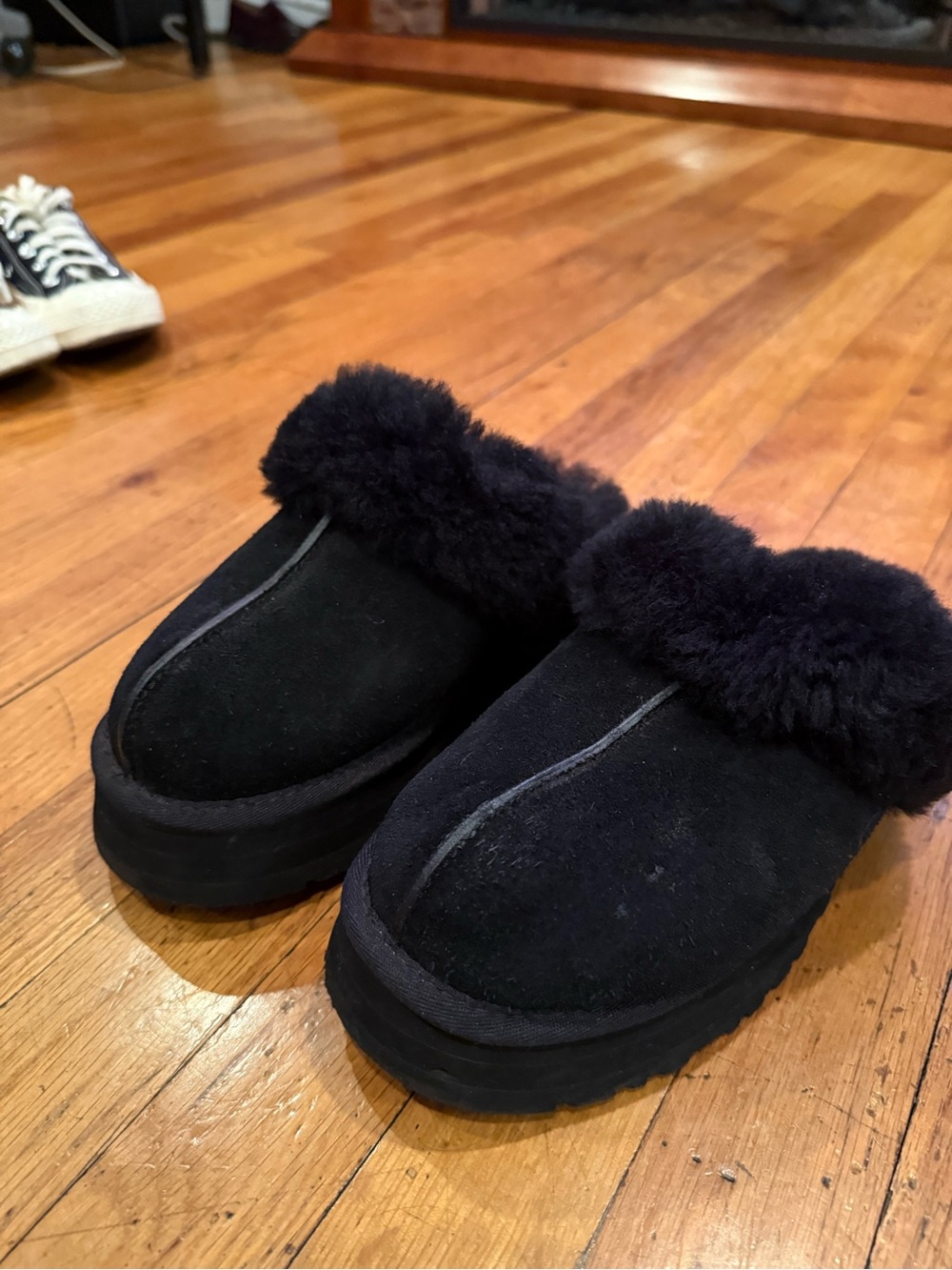 UGG Black Suede Shearling Mule Slippers